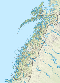 Mapa konturowa Nordlandu, blisko centrum na prawo znajduje się owalna plamka nieco zaostrzona i wystająca na lewo w swoim dolnym rogu z opisem „Andkjelvatnet”