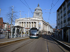 The tram stop looking east, with the Council House in the background