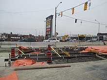 Laying rails at the O'Connor stop in April 2019 O'Connor stop - Laying rails at Eglinton Square.jpg