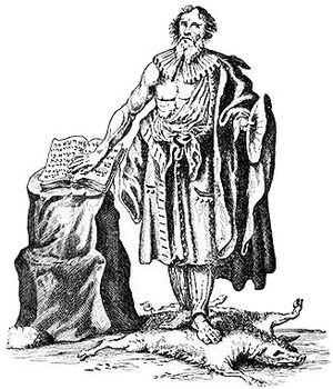A 17th century drawing of a German Jew taking a Jewish oath. Oathmorejudaico.jpg