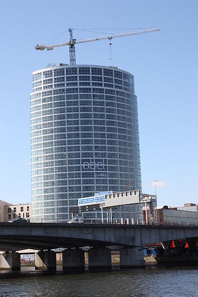 File:Obel Tower and Lagan Bridge, Belfast, April 2010.JPG