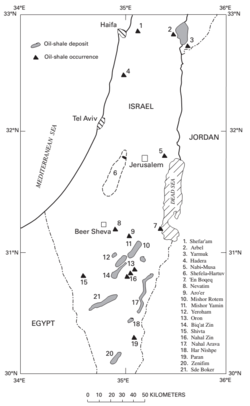 Oil shale deposits in Israel Oil shale in Israel.png