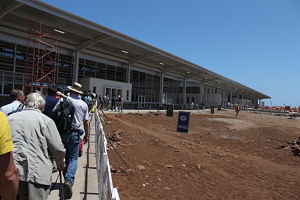 Outside of new building of Seymour Airport, Baltra Is., Galapagos Islands, Ecuador