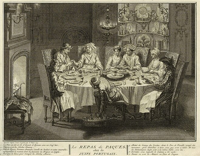 The Passover Seder of the Portuguese Jews, Amsterdam (illustration circa 1733–1739 by Bernard Picart)