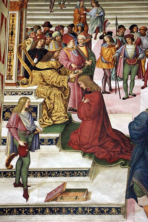 Pinturicchio, Libreria Piccolomini, Enea Silvio incoronato poeta dall'imperatore Federico III (particolare coronation)