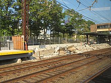 Westbound platform reconstruction in 2018 Platform replacement at Noroton Heights, September 2018.JPG