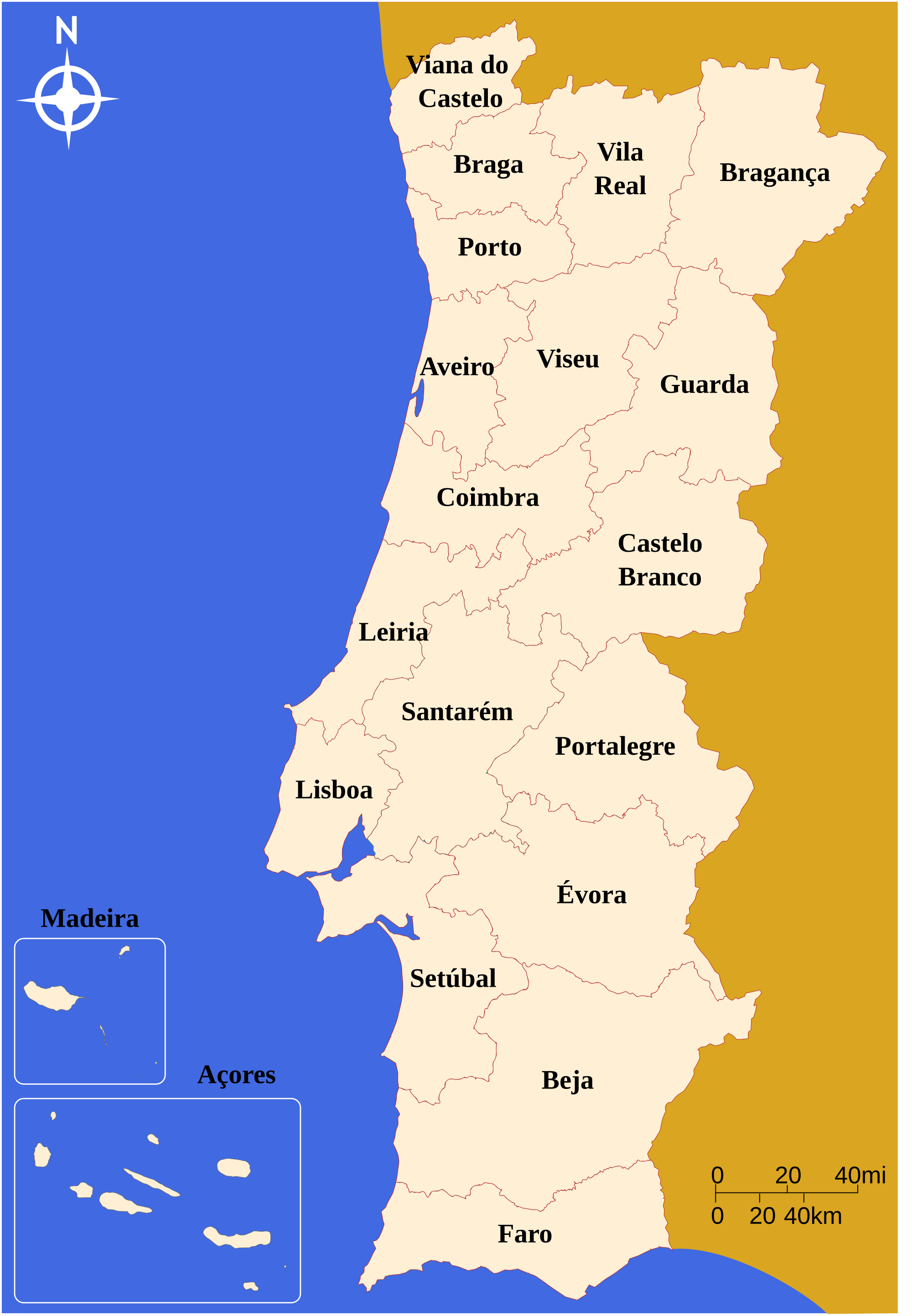 mapa dos distritos de portugal continental Distritos de Portugal – Wikipédia, a enciclopédia livre