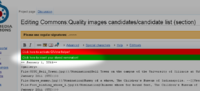 Стиснете на зелената лента во уредувачки режим на списокот на предложени на Commons:Кандидати за квалитетни слики