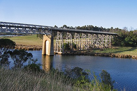 The trail crosses the Nicholson River on a former railway bridge