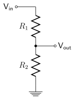 Voltage divider circuit Resistive divider2.svg