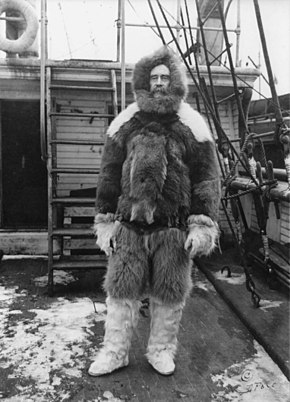 American explorer Robert Peary in arctic furs