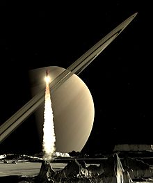 Artistic image of a rocket lifting from a Saturn moon Rocket launch from Saturn moon.jpg