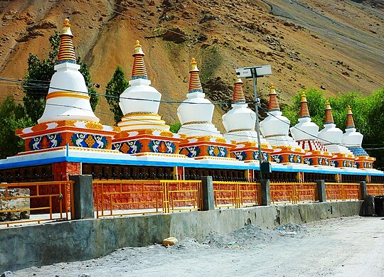 Row of chortens at roadside near Leh, Ladakh