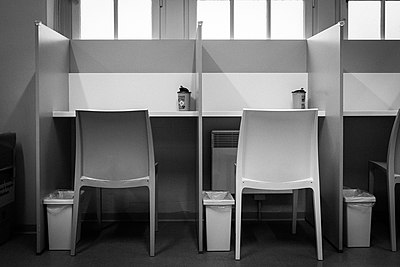 Cubicles for drug injection at a supervised injection site in Strasbourg
