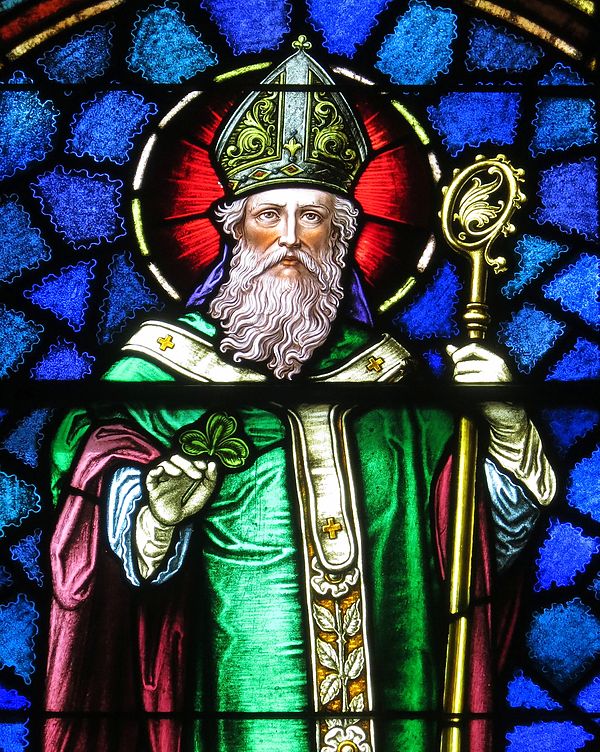 Stained-glass window of St. Patrick from Saint Patrick Catholic Church, Junction City, Ohio, United States