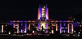 Building lit in Los Angeles Lakers shortly after the death of Kobe Bryant