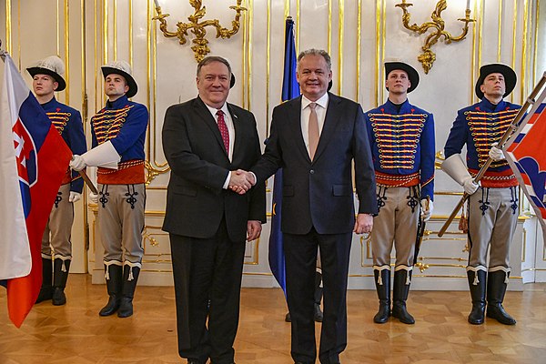 Kiska (right) with US Secretary of State Mike Pompeo in February 2019