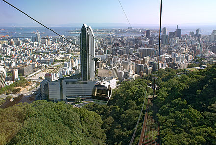 Shin-Kōbe Ropeway and the skyscrapers of Kōbe.