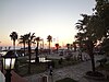 The waterfront of the modern part of the town in the evening