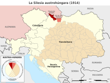 map of Central Europe, with Silesia in red, Hungary in sepia and Austria in white.