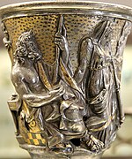 Poseidón y otros dioses ítsmicos en una jarra de plata.