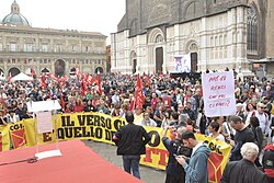CGIL protest in Bologna against Matteo Renzi's labour reform in 2014. Spi Cgil Sciopero Regionale E-R 16 ott 2014 (180) (14971496893).jpg