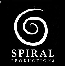 A white Spiral on a black background, with 'Productions' written in white below the spiral.