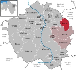 Läget för kommunen Stoetze i Landkreis Uelzen