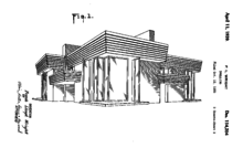 Ini hitam dan putih gambar garis oleh Frank Lloyd Wright menunjukkan tiga cerita suntop quadruplex dengan sudut satuan dramatis dua lantai sudut jendela yang menghadap ke arah anda. Bungkus-sekitar sepertiga-cerita atap teras dan sisi kiri kedua-cerita balkon cocok tersusun, ditutup dengan papan pembatas. Bangunan ini memiliki simetri radial jika dilihat dari atas, sehingga sebagian sisi pandangan dari dua unit lainnya yang terlihat.