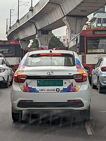 2021 Tata X Pres-T EV (rear view) TATA Electric car on road with number plate.jpg