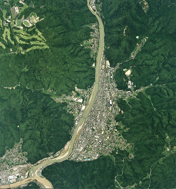 Aerial view of Takahashi city center