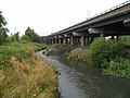 Confluence of the Oldbury Arm (left) and the Willenhall Arm (right), close to Bescot Stadium railway station, under the M6 Motorway.