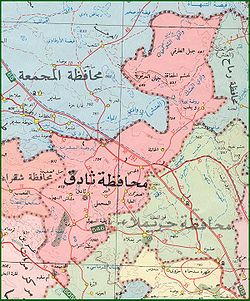 Map illustrates Thadig region and shows Al bir location