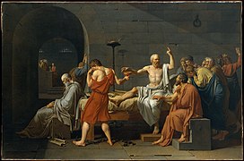 A photograph of the painting 'The Death of Socrates', by Jacques Louis David (1787)