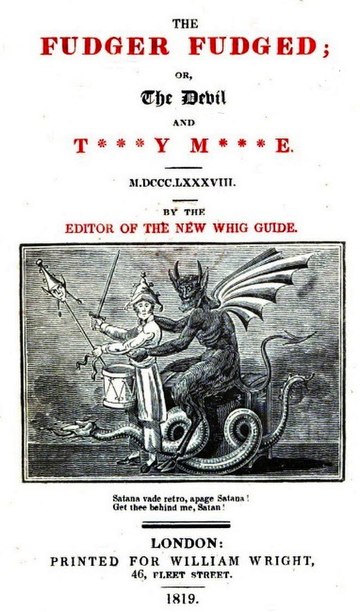 Moore as the Devil's puppet in the 1819 political reply to his satire The Fudger Fudged or the Devil and Tommy Moore, 1819.jpg