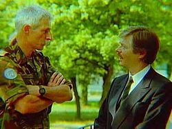 Commandant of Dutchbat Lieutenant colonel Thom Karremans and Minister of Defence Joris Voorhoeve in Zagreb days before the Srebrenica massacre in July 1995. Thom Karremans and Joris Voorhoeve.jpg