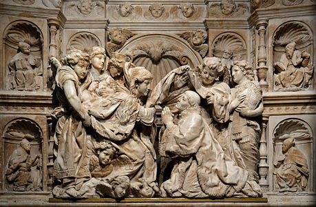 Arrival of Santa Leocadia - Marble bas-relief in the chapel of the descent of the Virgin - Santa Maria Cathedral - Toledo, Spain