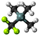 Ball-and-Stick-Modell des Trifluormethyltrimethylsilan-Moleküls