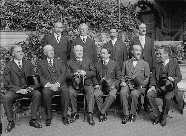 The United States - Mexico Commission. Standing from left to right are: Stephen Bonsal, Attache of the State Department and Advisor to the American Co