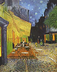 The art department remade a cafe in Croatia to resemble the one in this 1888 van Gogh painting, Cafe Terrace at Night. Vincent Willem van Gogh - Cafe Terrace at Night (Yorck).jpg