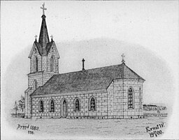 Kyrkan på en teckning från 1900.