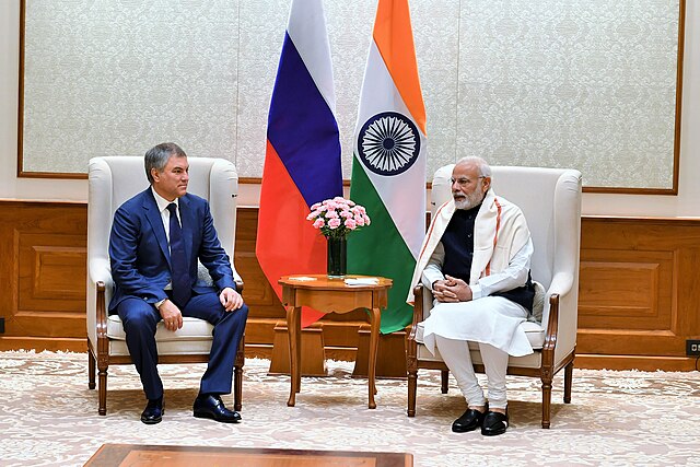 Volodin with Indian Prime Minister Narendra Modi on 10 December 2018