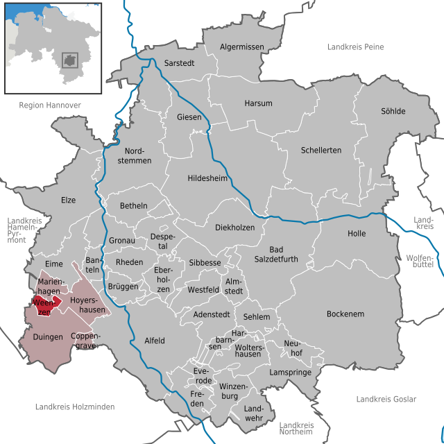 Tidigare läge för kommunen Weenzen i Landkreis Hildesheim