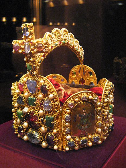 Crown of the Holy Roman Empire dating from the 10th and 11th centuries, in the Imperial Treasury