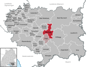 Poziția Wolfegg pe harta districtului Ravensburg