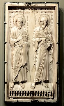 (Venice) Ivory diptych panel with Saints John and Paul - Venice National Archaeological Museum.jpg