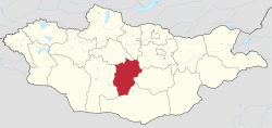 Kaart van Mongolië met Övörhangaj in het rood