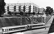 Трамвай під Берестейським шляхопроводом 1965 рік