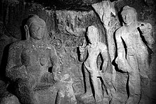 130 Cave 2, Sitting and Walking Buddha with Bodhisattva (33997326322).jpg