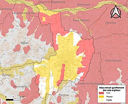 Carte des zones d'aléa retrait-gonflement des sols argileux de Barbezieux-Saint-Hilaire.